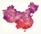 China watercolor map in front of a white background