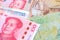 China Yuan Renminbi with Romanian Leu currency. CNY RON RMB China Romania