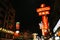 Chinatown restaurants neon sign and night street at Yaowarat Road in Bangkok, Thailand