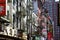 Chinatown street, shadows on building facades in New York