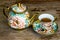 Chinaware tea pod and small drinking bowls