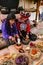 CHINCHERO, PERU - July 13, 2018. Natural dyeing of alpaca wool