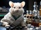 Chinchilla scientist in lab coat with microscope