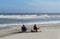 Chincoteague, Virginia U.S - September 21, 2021 - People surf fishing on the beach