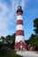 Chincoteague, Virginia U.S - September 21, 2021 - The red and white tower of Assateague Light House