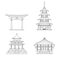 Chinees Building Thin Line Set. Vector