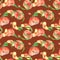 Chines fig peaches and leaves watercolor seamless pattern isolated on dark background. Whole ripe fruits painting. Flat