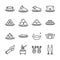 Chinese Ancestor Worship line icon set. Included the icons as Joss paper, candles, incense burner, food, dessert, fruits and more.
