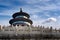 Chinese ancient Temple of Heaven. Asian architectural background. unique round roof of the temple on the blue sky background