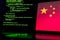 Chinese anonymous hackers. China flag and programming code in background