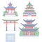 Chinese architectural landmarks. Oriental architecture line art gate pagoda and gazebo. Vector set different traditional