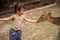 Chinese Asian girl feeding deer