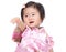 Chinese baby girl hand up and point to front