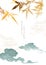 Chinese background with gold bamboo and hand drawn wave pattern and cloud elements vector. Watercolor texture in oriental template