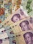 Chinese banknotes and euro bills