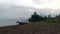 Chinese boat gondola on shore Fuxian Lake in Yunnan Province China.