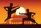 Chinese Boxing Kung Fu martial art famous sport,monk Train to fight,around with Chinese temple,sunset silhouette design