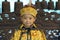 Chinese boy as Emperor in traditional temple in Chengdu, China.