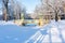 Chinese bridges in Alexander park in winter, Tsarskoe Selo, St. Petersburg, Russia