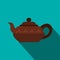 Chinese brown teapot icon, flat style