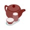 Chinese brown teapot and teacups icon