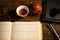 Chinese calligraphy and ink stone set on table