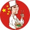 Chinese Chef holding a bowl of Chinese Noodle & Spring Roll