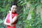 Chinese cheongsam model play in a famous garden