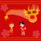 Chinese children holding the dragon