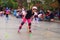 Chinese children learn roller skating on Sunday