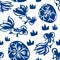 Chinese Classic Blue Traditional Paper Cutting or Porcelain Seamless Pattern.