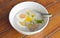 Chinese congee with salted egg and soft-boiled eggs