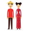 Chinese couple man and woman in traditional national costume vector illustration isolated on white