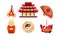 Chinese Culture Attributes and Symbols with Buddha Figure and Multistoried Structure as Buddhist Temple Vector Set