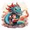 Chinese dragon children's book illustation style on white background