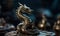 Chinese dragon figurine on the chess board. Generative Ai illustration