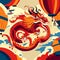 Chinese dragon flying in the sky with hot air balloons. Vector illustration Generative AI