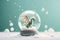 Chinese dragon inside a glass snowball. Statuette of a dragon, 2024 New Year symbol. Chinese New Year, Christmas, winter holidays