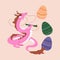 Chinese dragon painting with brush on Easter eggs. Symbol of 2024 New Year. Vector illustration