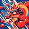 Chinese dragon with red balloons on a blue background. Vector illustration. generative AI