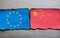 Chinese and european flag side by side