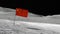 Chinese flag stuck in the rocky moon surface with stars and moon