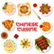 Chinese food dishes, China cuisine menu plates