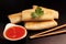 Chinese food: Spring rolls on black background