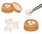 Chinese food style, Top view of Ha Gow or Chinese dumpling With Chopstick on white background