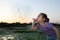 Chinese girl Blowing bubbles