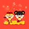 Chinese girl and boy celebration Happy New Year vector illustration