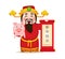 Chinese God of Wealth holding scroll with greetings and cute pig