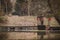 Chinese gondola, wooden sampan boat with red lanterns parked at jetty