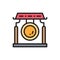 Chinese gong, asian musical instrument flat color line icon.